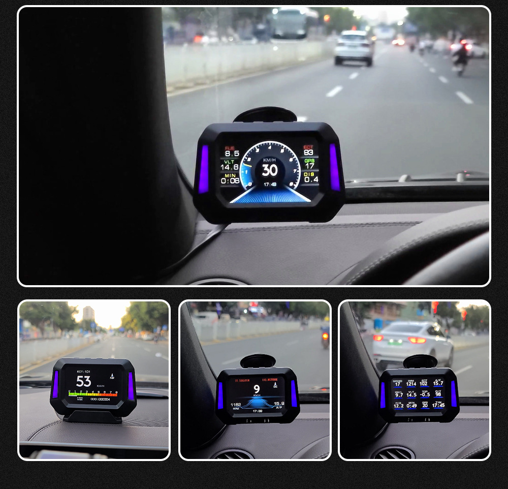 Cross-border car HUD head-up display LCD OBD multi-function water temperature fuel consumption GPS inclinometer speedometer P21