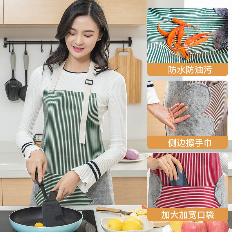 Linen Apron with Hand-Wiping Feature, Tie-On Sleeveless Apron, Home Apron with Large Pocket, Hand Towel, Waterproof Apron