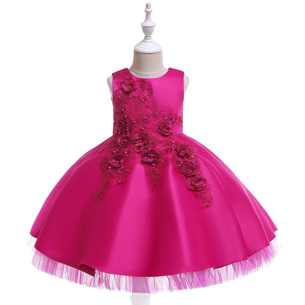 Vestido de satén con cuentas para niñas, vestido de novia, tutú bordado para niños, disfraz de actuación image 5