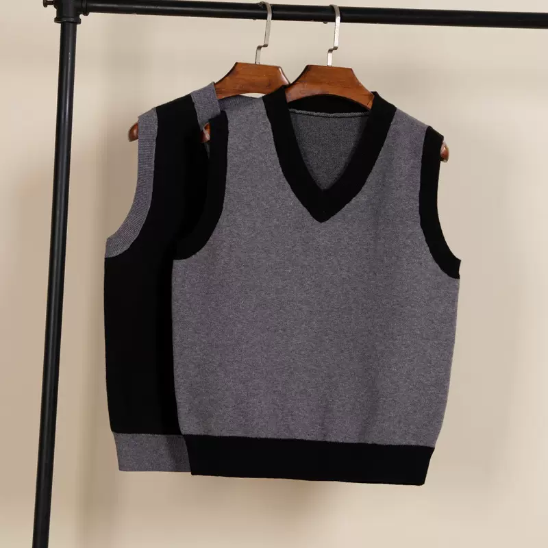 清仓 日系学院风马甲女拼色春季外穿针织马夹背心百搭坎肩毛衣外