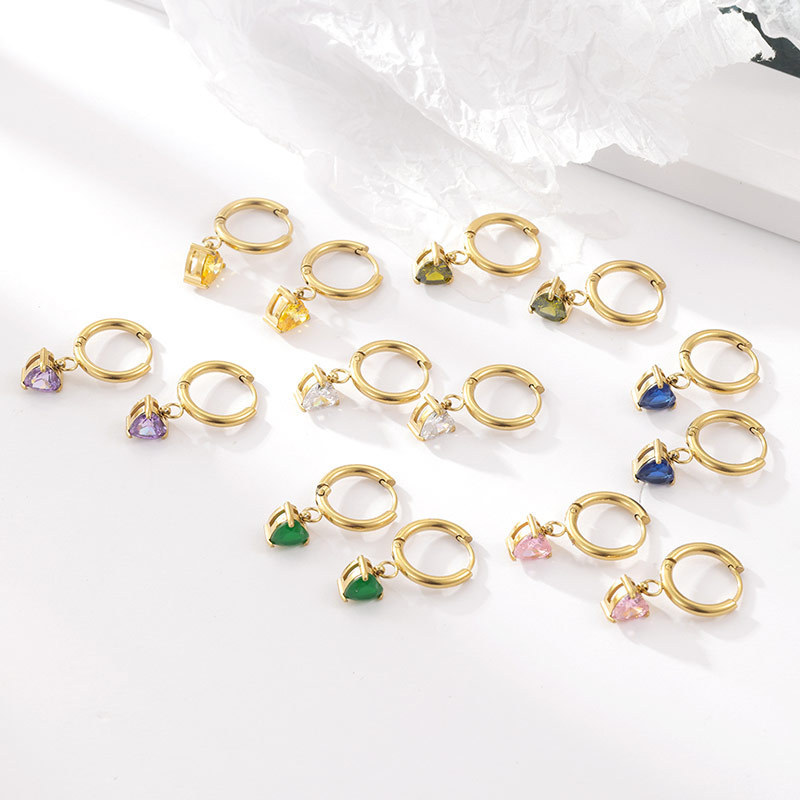 Heart Shape Pattern Women'S Gender 1 Pair Simple Style Heart Shape Stainless Steel Inlay Zircon Drop Earrings