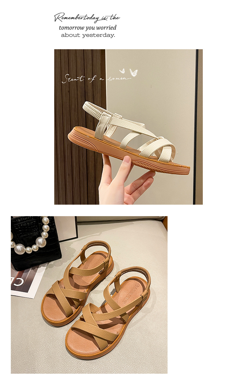 Sandali per il commercio estero da donna 2023 Summer New Roman Fashion Cross Strap cinturino elastico fondo piatto sandali da donna con fondo morbido_voghion.com