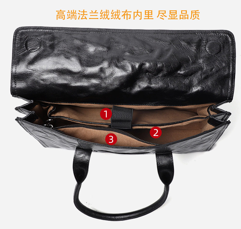 Túi xách tay nam da bò lớp đầu vân vân tay, túi công sở đựng laptop 15 inch 39×9×29 cm — Lớp lót nỉ flannel cao cấp thuộc da thực vật, Lớp lót flannel cao cấp chi tiết 10