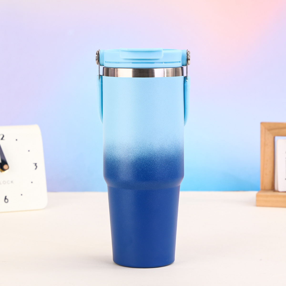 304 taza de acero inoxidable taza de automóvil de gran capacidad taza de aislamiento de calor aislamiento frío taza de hielo mango taza de paja de doble bebida