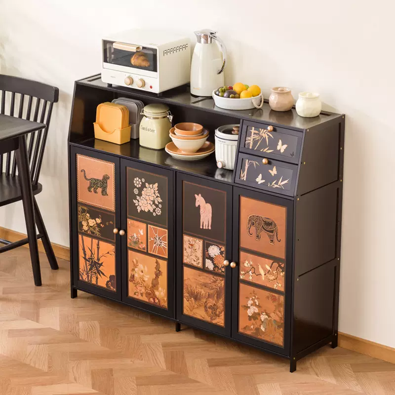 中古风餐边柜家用厨房客厅靠墙落地储物咖啡茶水收纳置物橱柜批发