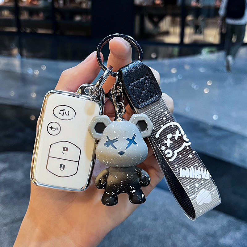 도요타 I-스마트 4 키 [싱글 쉘 화이트] + 그레이 폭력 곰 펜던트