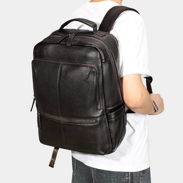 Ba lô nam da bò thật Marunte đựng máy tính 15 inch, 31×17×41 cm — Cà phê đen, nâu, đen