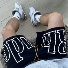RHUDE TRACK字母印花高街美式宽松休闲篮球运动男士五分短裤