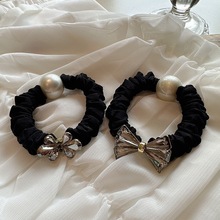 韩国奢华水晶蝴蝶结发圈高弹力布艺发绳女网红气质丸子头皮筋发饰