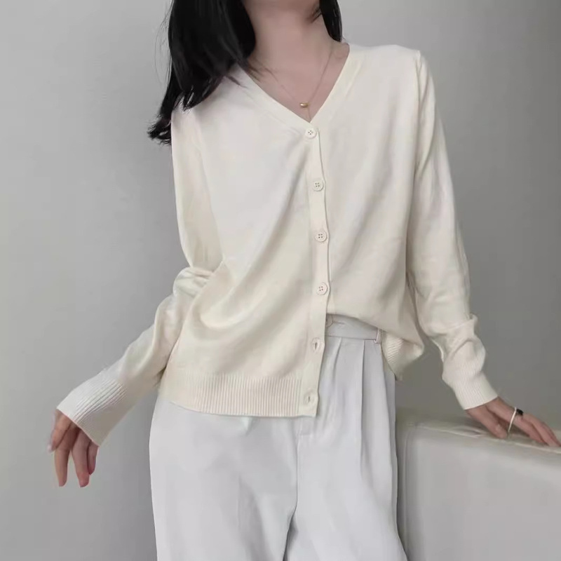 V-neck single-breasted knitted cardigan women's solid color sweater women's coat autumn and winter new lazy wind loose coat women