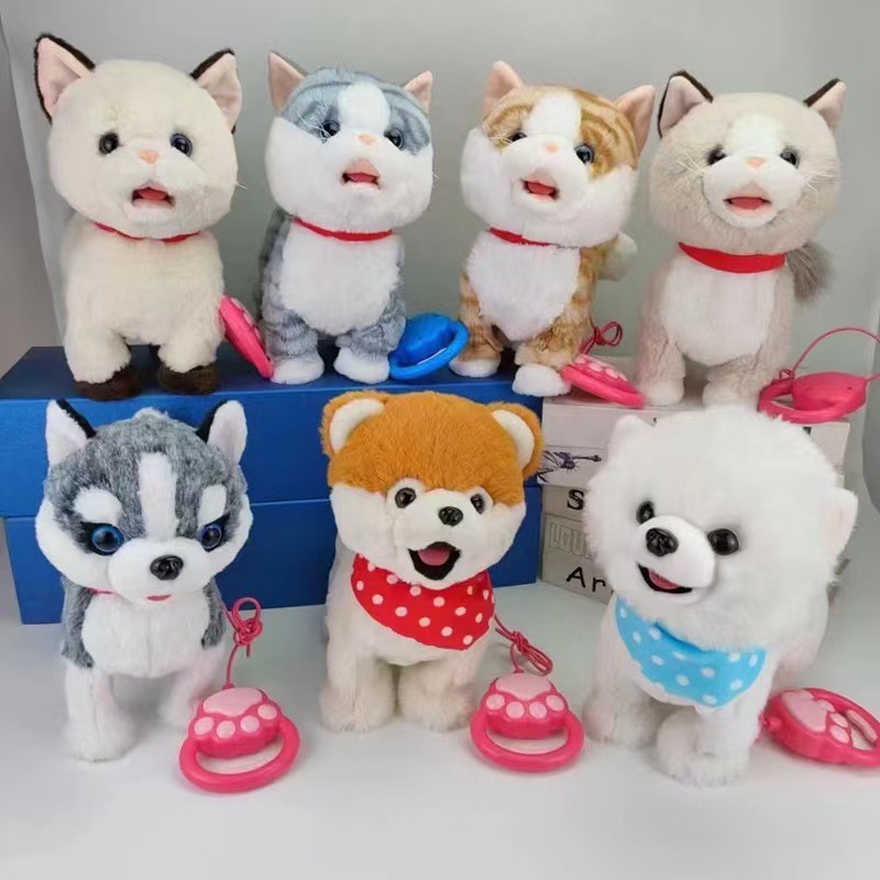 Fabricantes al por mayor cuerda de tracción perro limería lengua aprendiendo juguetes eléctricos perros pueden lamir lengua cantando caminando peluche perros eléctricos