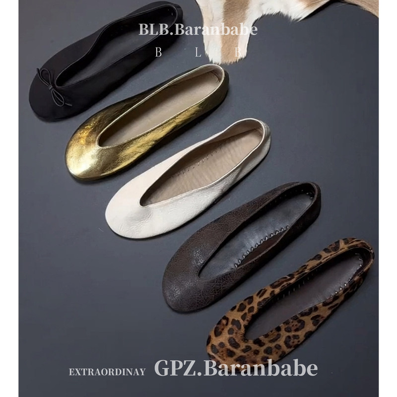 2026 New Model Round-Toe Shallow-Heel Minimalist Style Soft-Sole Round-Toe V-Cut Slip-On Ballet Flats Witch Grandma Shoes