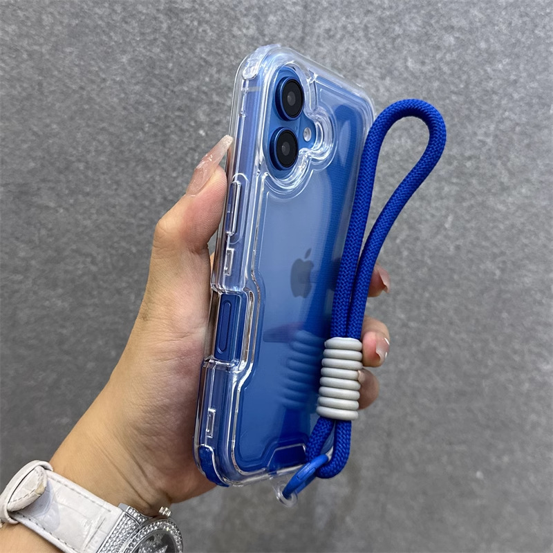 Suitable for Apple 16 Mobile Phone Case Iphone15Promax Three-In-One 12 Airbag Case 14 Anti-Fall 13 with Lanyard 11