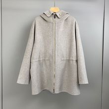 南油篙品2025秋冬新款LP纯色羊毛羊绒毛呢连帽拉链中长款毛呢大衣