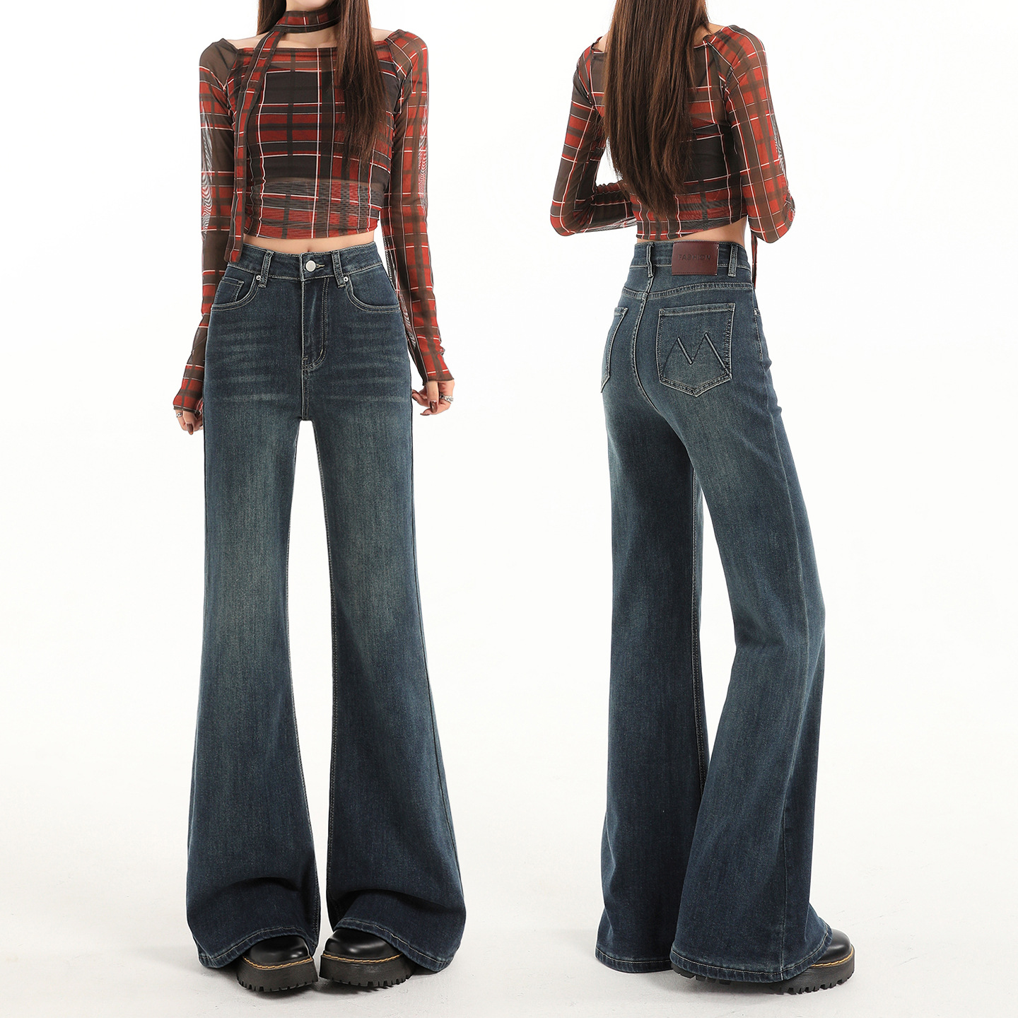 American Retro Flared Jeans for Women, 2026 Spring and Autumn Style, Non-Tight-Fitting, Embroidered, High-Waisted, Slimming, Petite Flared Pants