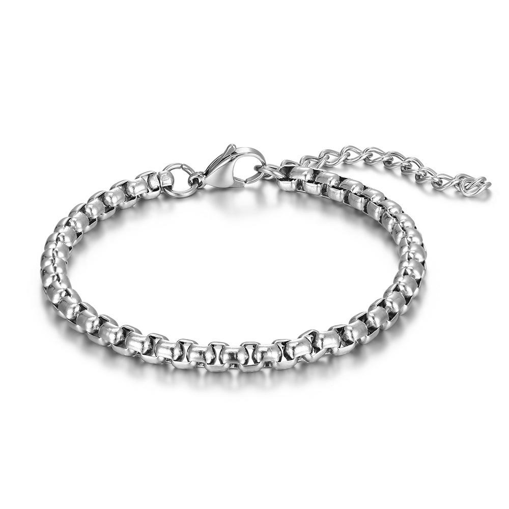 Hot sale high-grade titanium steel pearl chain bracelet men's trendy hip hop retro simple round box chain lovers bracelet