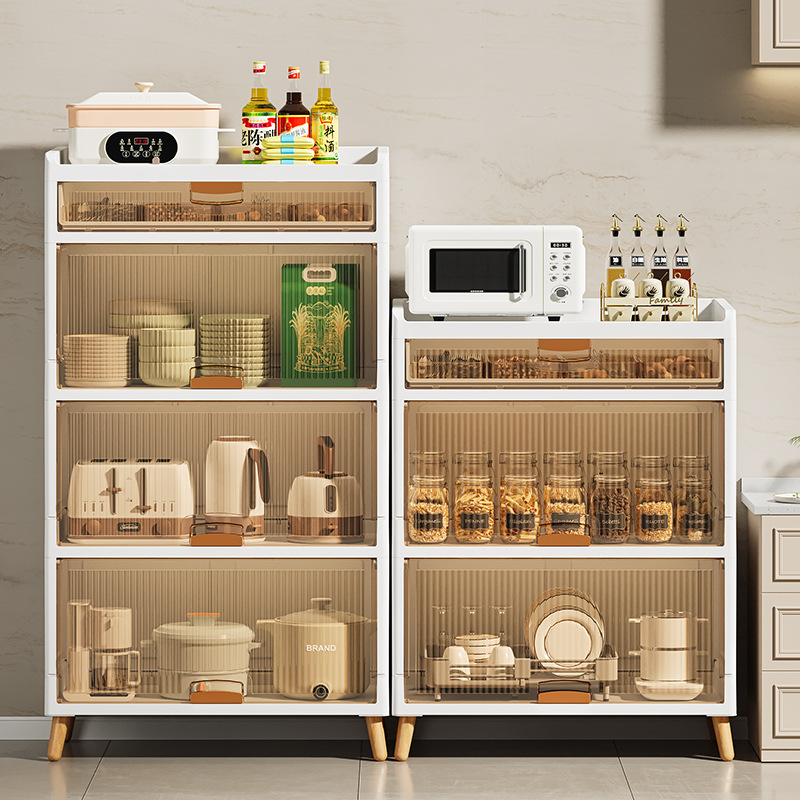 Plastic home-use flip-top clothing storage cabinet, floor-standing multi-layer folding shelf, multi-functional dustproof folding cabinet