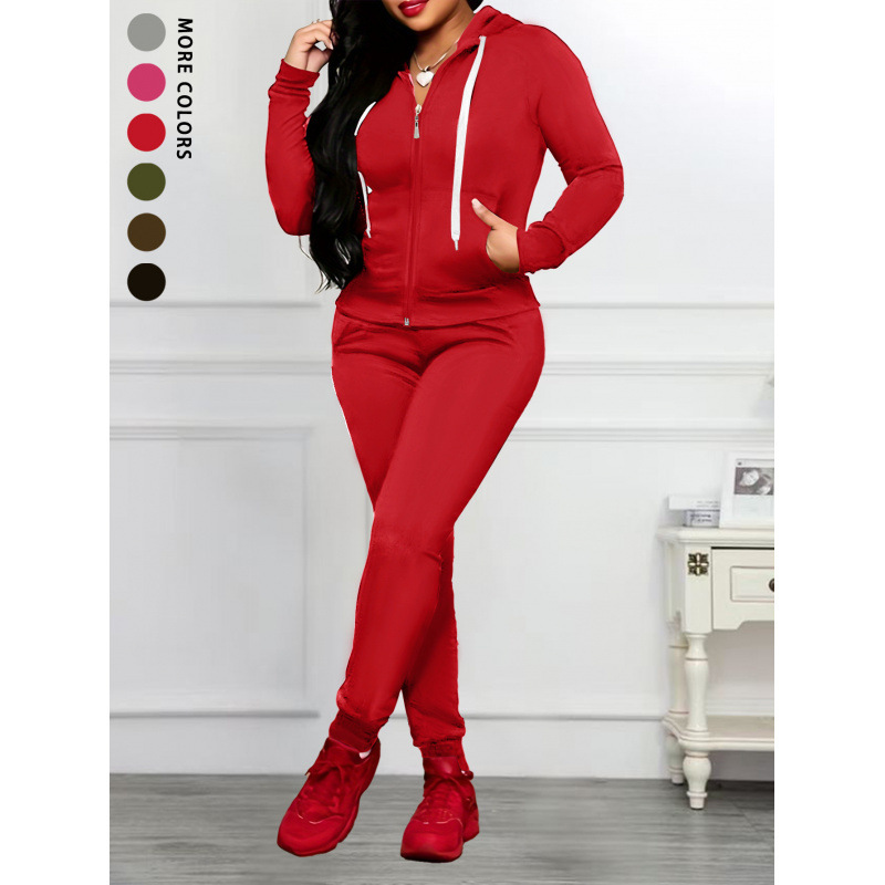 European and American Cross-Border In-Stock Long-Sleeve Sweatshirt Jacket Paired with Long Pants Women's Two-Piece Set, New Spring Collection
