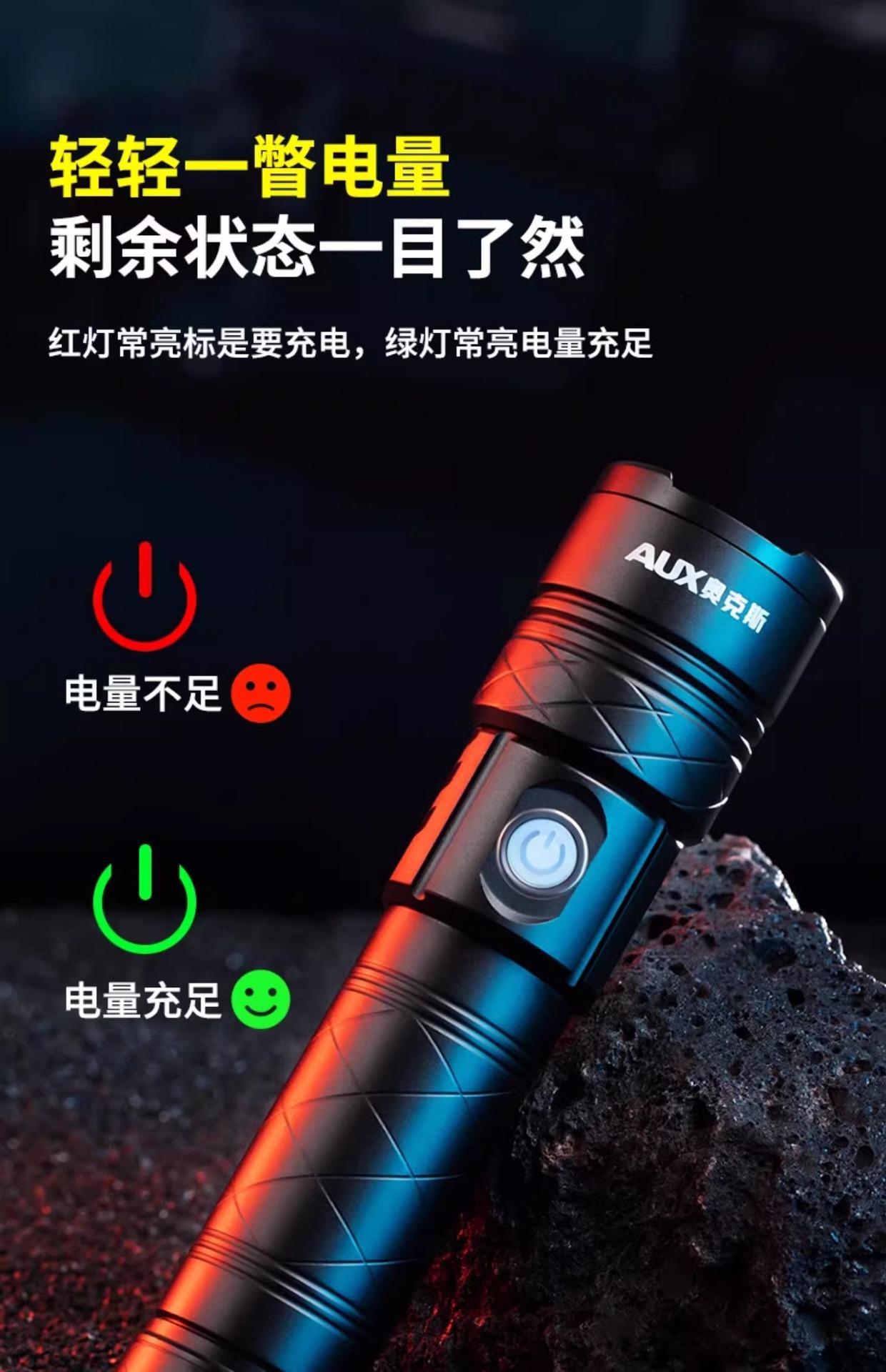 Oaks strong light super bright flashlight outdoor rechargeable long-range small mini portable led flashlight work light