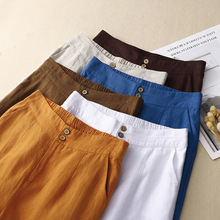 12色 纯色棉麻阔腿裤女2025夏新款休闲裤直筒裤显瘦百搭女裤长裤