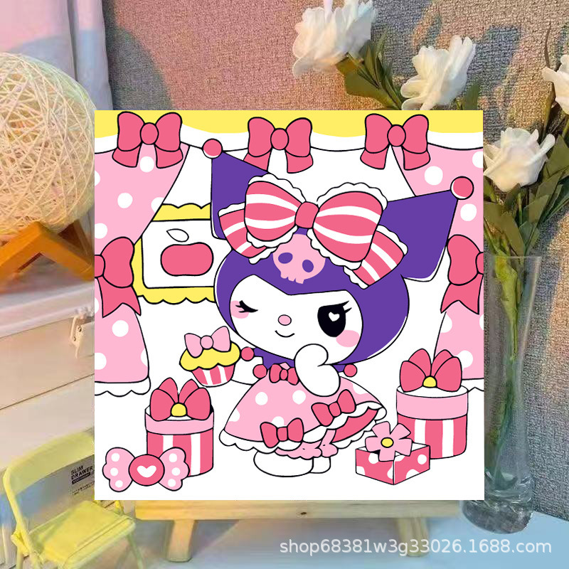 三丽鸥数字油画填色diy儿童手工绘卡通油彩画填充动漫装饰画丙烯|undefined
