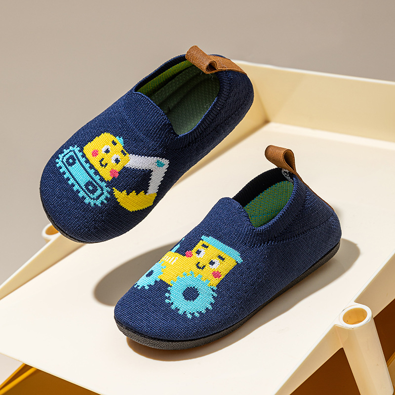 Children's Floor Socks Shoes for Boys and Girls, Non-Slip Soft-Soled Indoor Home Shoes, Baby Cartoon Excavator Cute Slippers