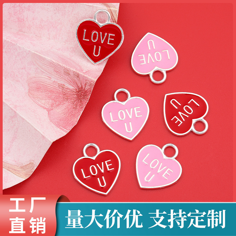 JG406滴油爱心LOVEdiy合金情人节项链耳环钥匙扣手提包小挂件