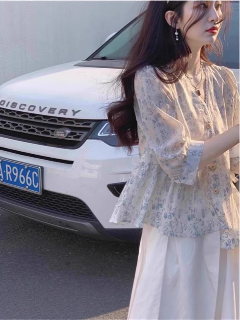 Áo sơ mi búp bê voan hoa mùa hè kiểu Pháp giảm béo dành cho nữ — Hoa bị gãy