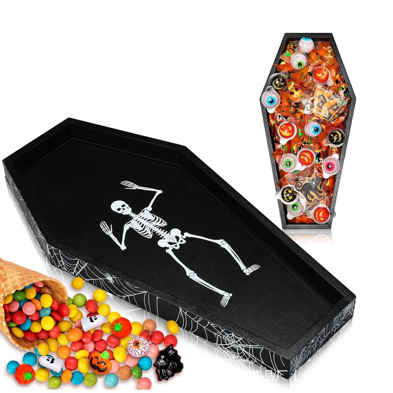 Gothic-Style Black Skull Tray, Wooden Rectangular Breakfast Tray, Coffin Storage Tray, Aromatherapy Candle Holder Display Tray