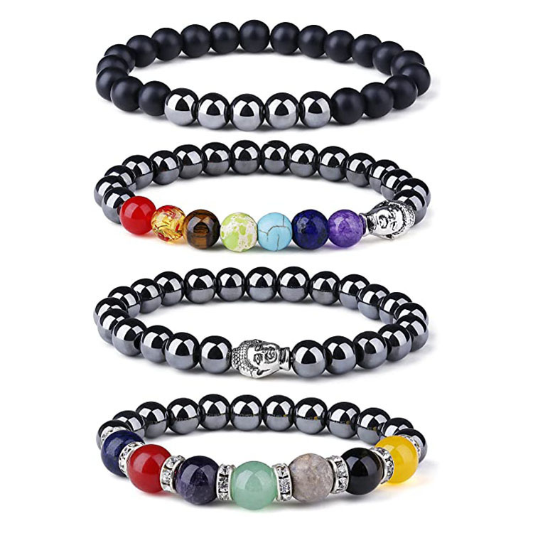 Longrui New Amazon Hot Selling Colorful Pulse Black Gallstone Magnet Bracelet Yoga Magnetic Bracelet Wholesale