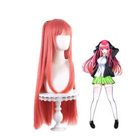 留林五等分的花嫁 中野二乃 酒红色小马尾长直发 cosplay动漫假发