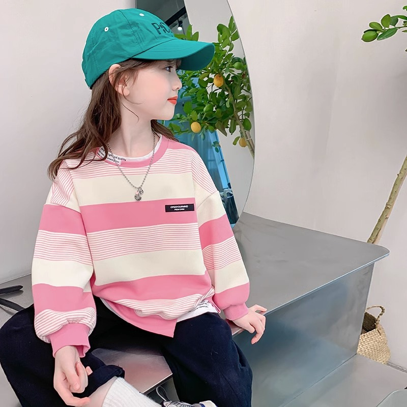 Suéter de las niñas primavera y otoño 2023 nuevo estilo occidental de los niños otoño manga larga pequeña niña rayas top