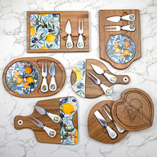 绿森工厂相思实木陶瓷芝士板彩色印花奶酪刀板三件套国风陶瓷菜板