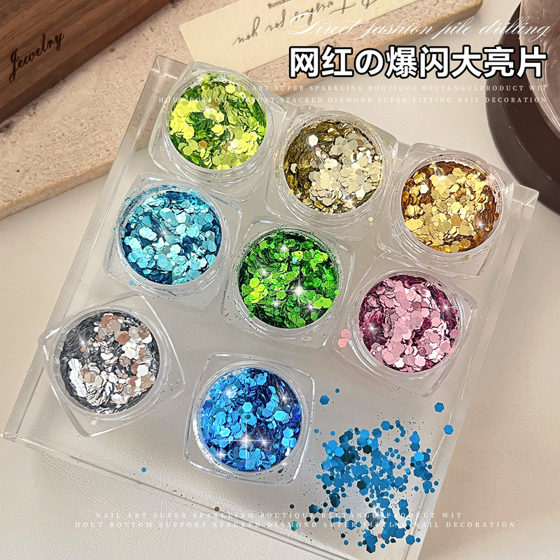 Nail Art Glitter, Dazzling Colorful Large Glitter, Fresh Autumn and Winter Colors, Hexagonal Fine Glitter Powder, Nail Decorations, Glitter Accessories
