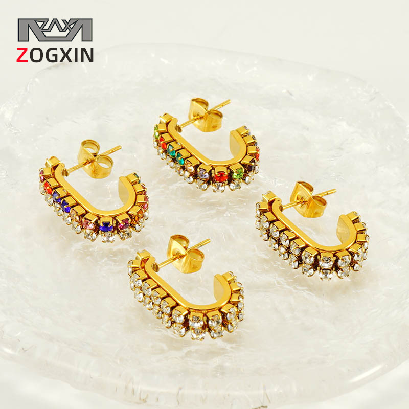 Nuevo estilo europeo y americano Luz de acero inoxidable de lujo diamante Stud pendientes geométricos de alto grado pendientes nicho diseño titanio pendientes de acero para las mujeres