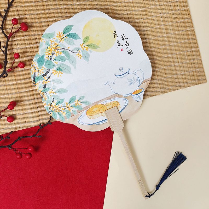 中秋节扇子古风团扇熊猫文创宣纸扇公司活动礼品扇嫦娥月饼宫扇|undefined