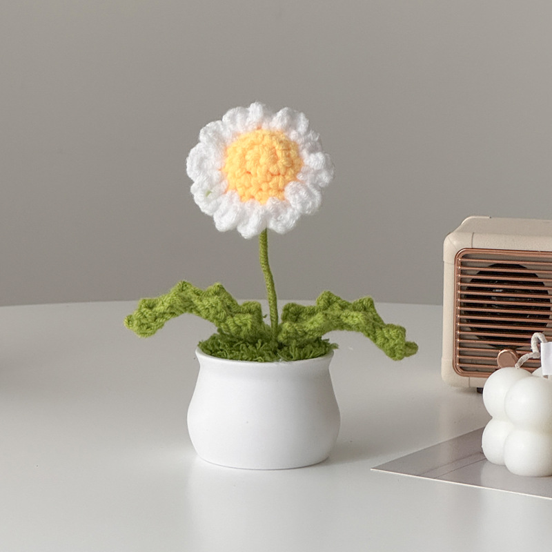 Regalos de día al por mayor girasoles para chicas, ramo de lana tejida a mano, adornos de mesa pequeños
