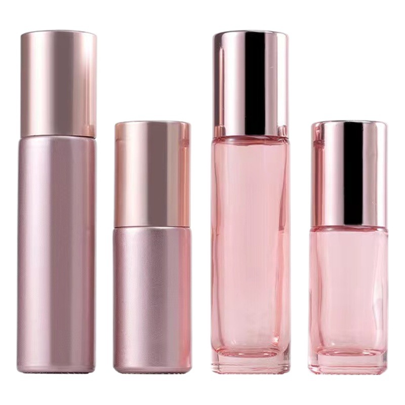 Botella de bola de rodillo de vidrio Rosa melocotón de 10ml sub-embalaje de aceite esencial Botella vacía cuentas de perfume de vidrio engrosado sub-botella portátil
