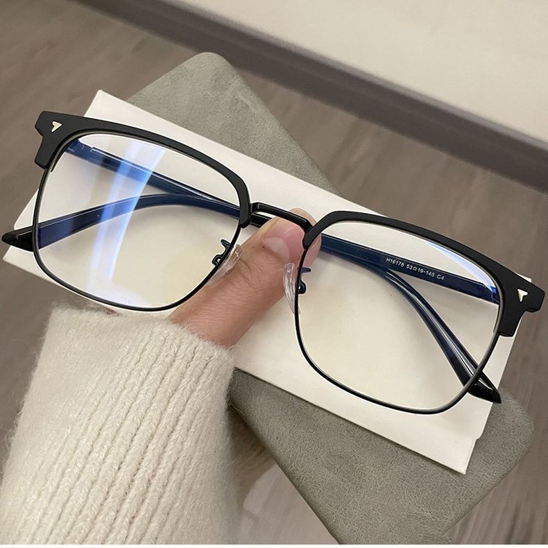 Retro medio marco gafas de tecnología hombre marco negro estudiantes de literatura y arte miopia simple gafas de luz plana anti-luz azul marco de gafas image 11