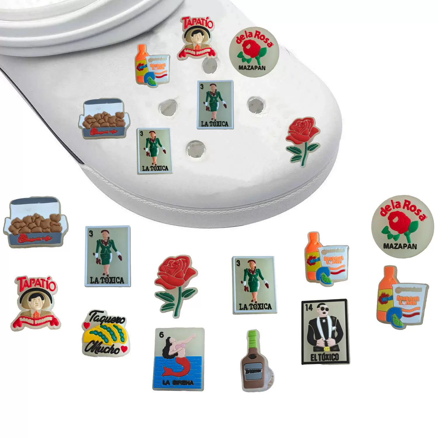 Флуоресцентные мексиканские сабо AliExpress, съемные аксессуары для обуви из ПВХ, праздничные вечерние аксессуары для обуви своими руками, пряжка для сабо