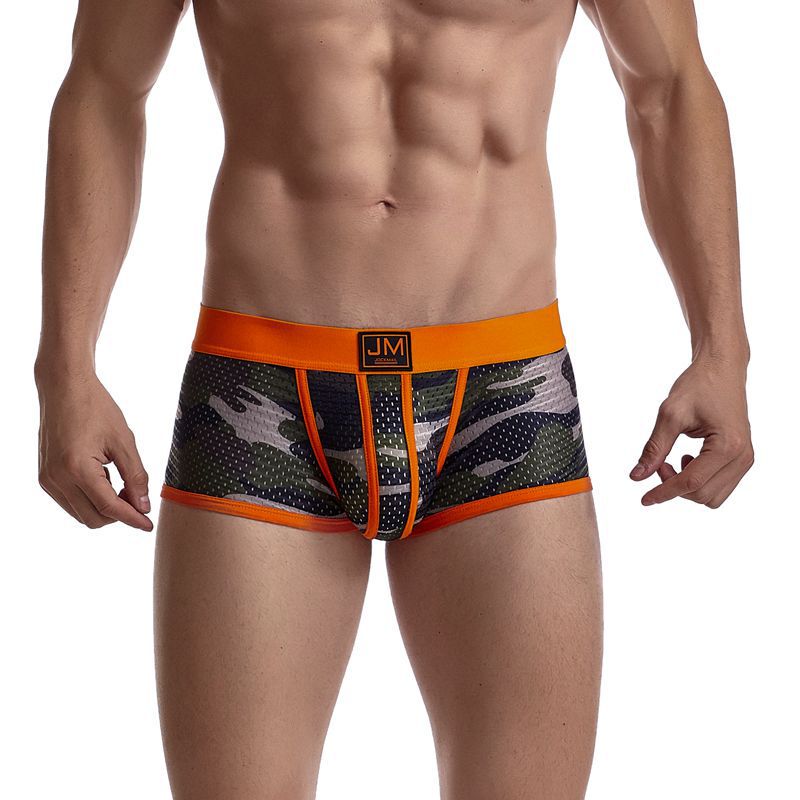 Jockmail Men's Sexy Underwear Camouflage Mesh Breathable Mesh Low-Waist Trendy Personalized European and American Style Boxer Briefs