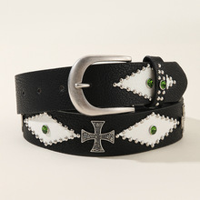 时尚金属铆钉镶嵌复古休闲简约休闲十字架水钻欧美潮流女士腰带