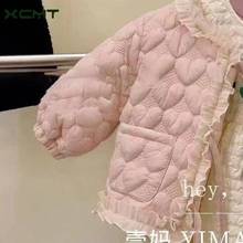 冬季新款2024韩版女童娃娃粉棉服加绒棉袄宝宝小女孩洋气保暖外套