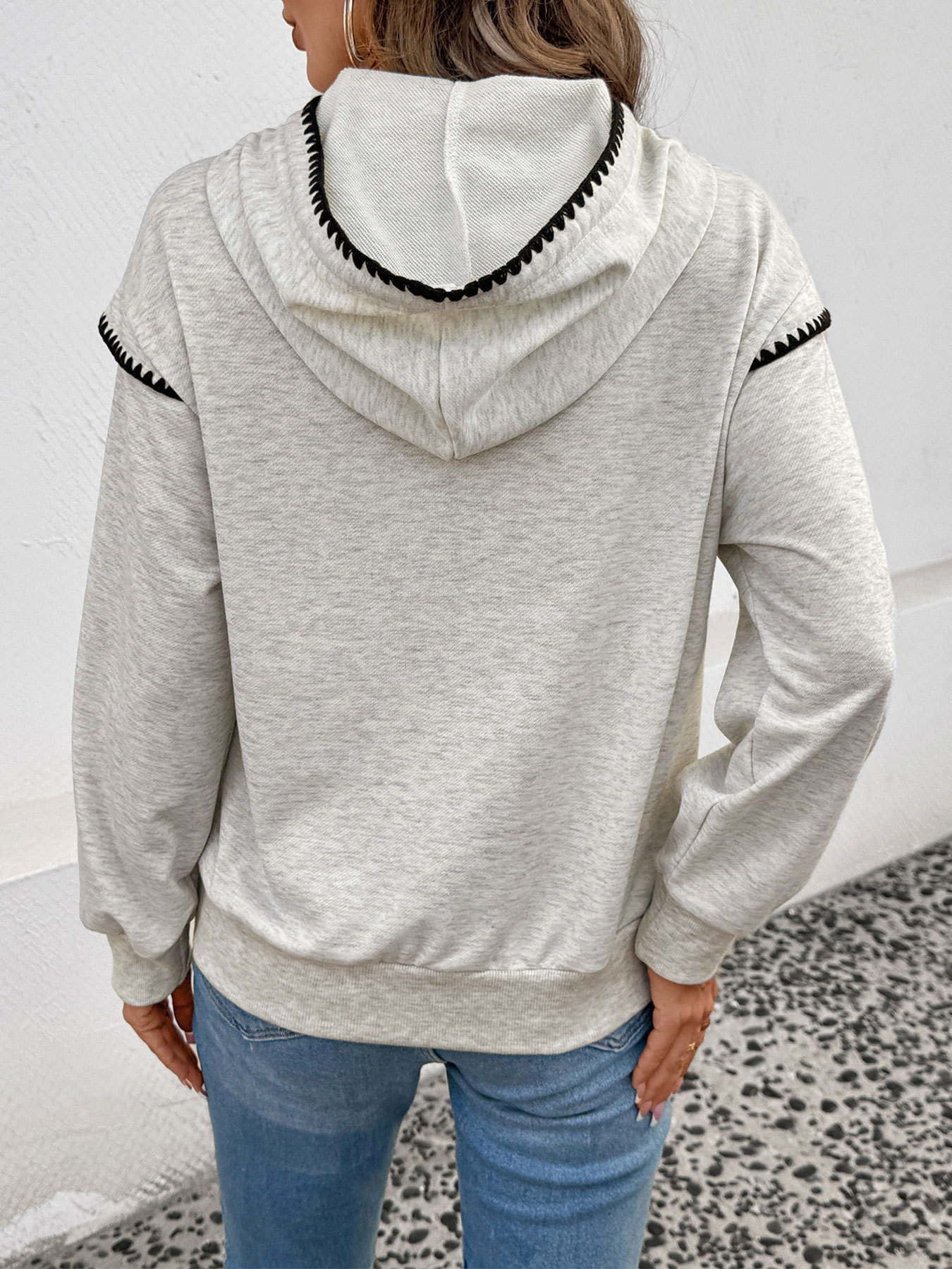 Women's Casual Everyday Faux-Two-Piece Hooded Sweatshirt With Color-Blocking Trim For Autumn And Winter_ecoleips.com