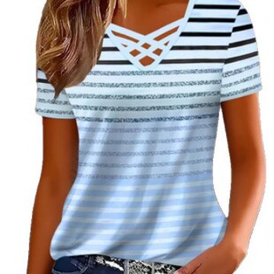 (Cross-border trading), fashionable straps, trend T-shirt, 2026 years, European style, city style, Amazon, V-neckline 5