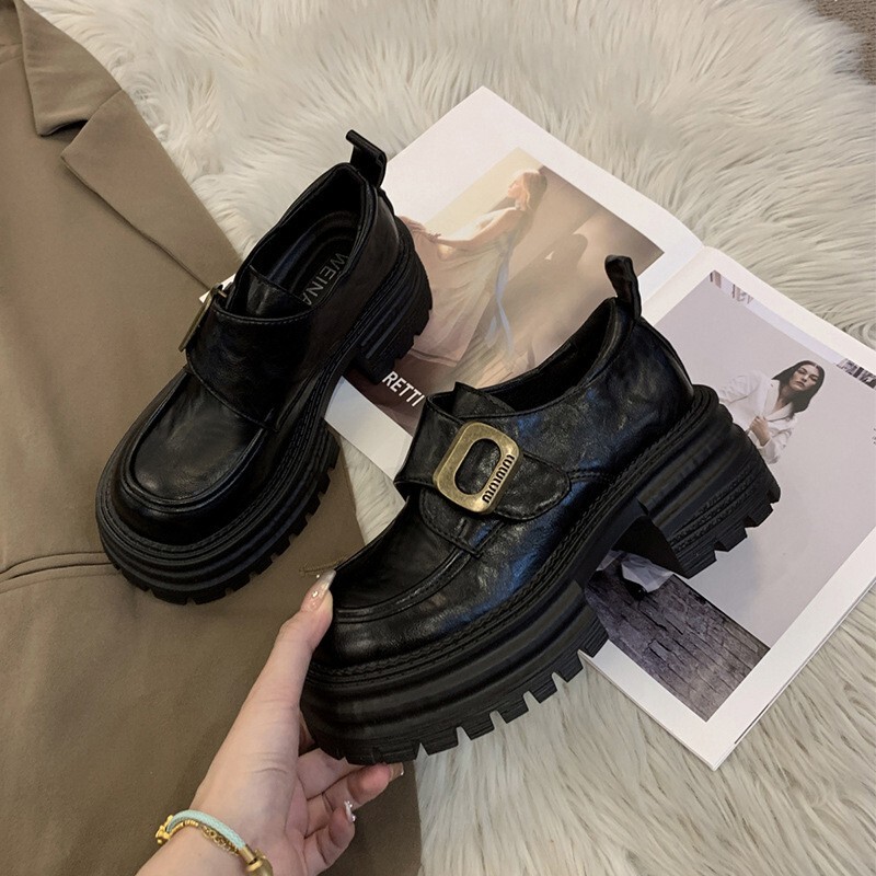 厚底粗跟英伦风小皮鞋女2025新款增高jk女鞋单鞋黑色乐福鞋女款|undefined