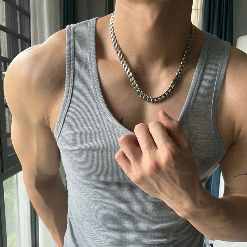 Men's Cotton Tank Top, 40-Count Cotton, Summer Base Layer, Slim Fit, Gym Workout, Sleeveless, Coarse Ribbed, Two-Strand Ribbed, Dropshipping