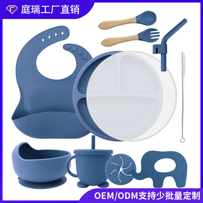 Vajilla de silicona vajilla de bebé cuchara de silicona tazón babero traje materno e infantil necesidades diarias niños suplemento alimenticio vajilla