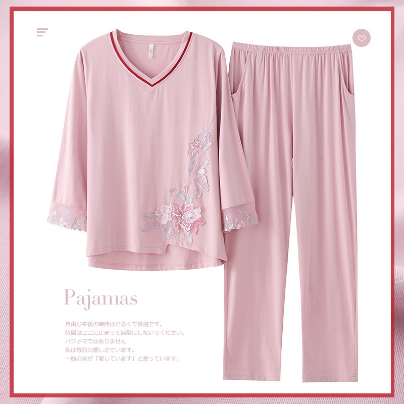 Modal Pajamas Female Middle-aged Mother Cropped Sleeve Pants Home Clothes Spring and Autumn Summer Thin Loose plus size suit Modal Pajamas Female Middle-aged Mother Cropped Sleeve Pants Home Clothes Spring and Autumn Summer Thin Loose plus size suit