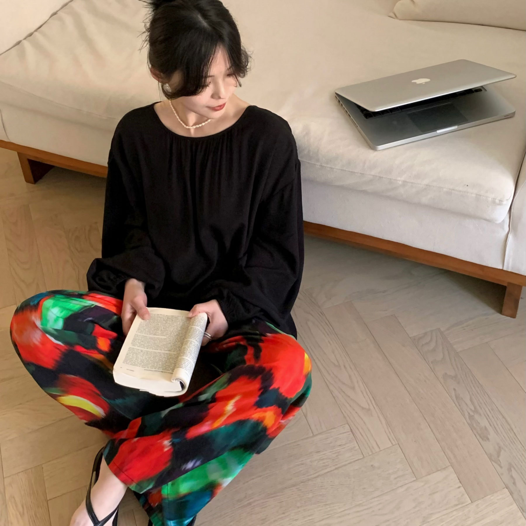 [Spot Clear] Nuevos pantalones anchos chinos de seda de algodón, pantalones de pijama perezosos de cintura alta rectos sueltos de primavera y verano para mujer